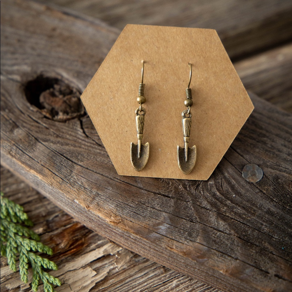 Tiny gardening shovel trowel earrings
